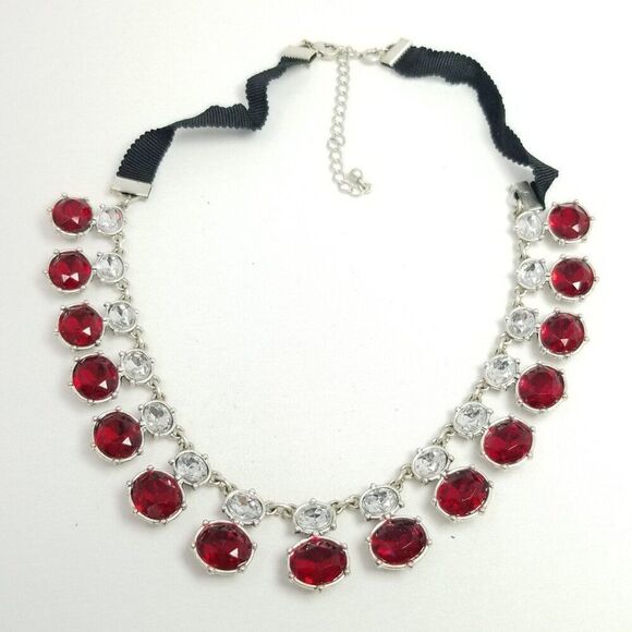 Vintage NRT Red Rhinestone Choker Collar Necklace, Adjustable, Chunky Statement - Picture 2 of 7